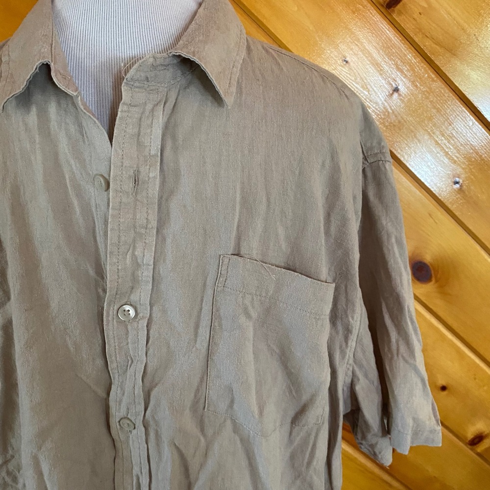 Kenneth Cole New York Men's XL Linen Blend Short Sleeve Button Down Shirt Beige